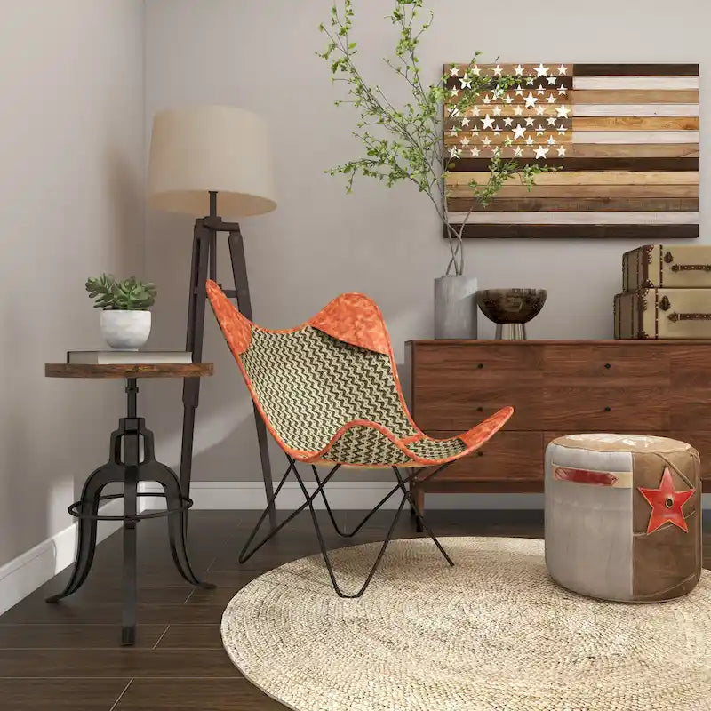 White, Gray, Brown, Light Brown or Brown Beige Leather Handmade Butterfly Chair with Black Stand