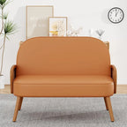Divanetto Sofà Piccolo Divano per Soggiorno, Mini Divano Loveseat in Similpelle con Bracciolo in Rattan Naturale e Gambe in Legno Massello