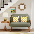 Divanetto Sofà Piccolo Divano per Soggiorno, Mini Divano Loveseat in Similpelle con Bracciolo in Rattan Naturale e Gambe in Legno Massello