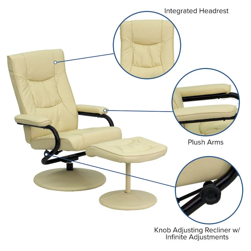 Contemporary Multi-Position Recliner and Ottoman with Wrapped Base