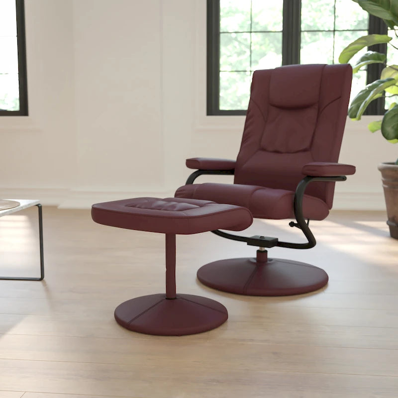 Contemporary Multi-Position Recliner and Ottoman with Wrapped Base