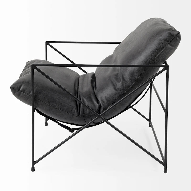 Leonidas Black Faux Leather w/Black Metal Frame Accent Chair