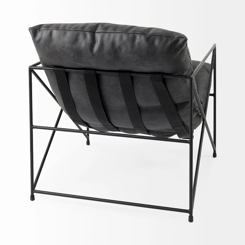 Leonidas Black Faux Leather w/Black Metal Frame Accent Chair