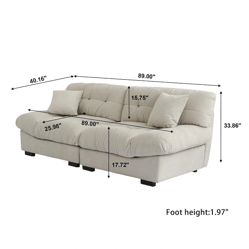 89 Modern Section Sofa with Arms Velvet Fabric Sofa For Living Room