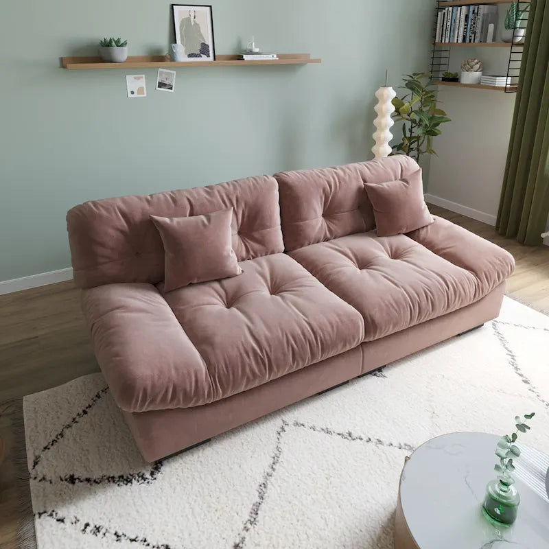 89 Modern Section Sofa with Arms Velvet Fabric Sofa For Living Room