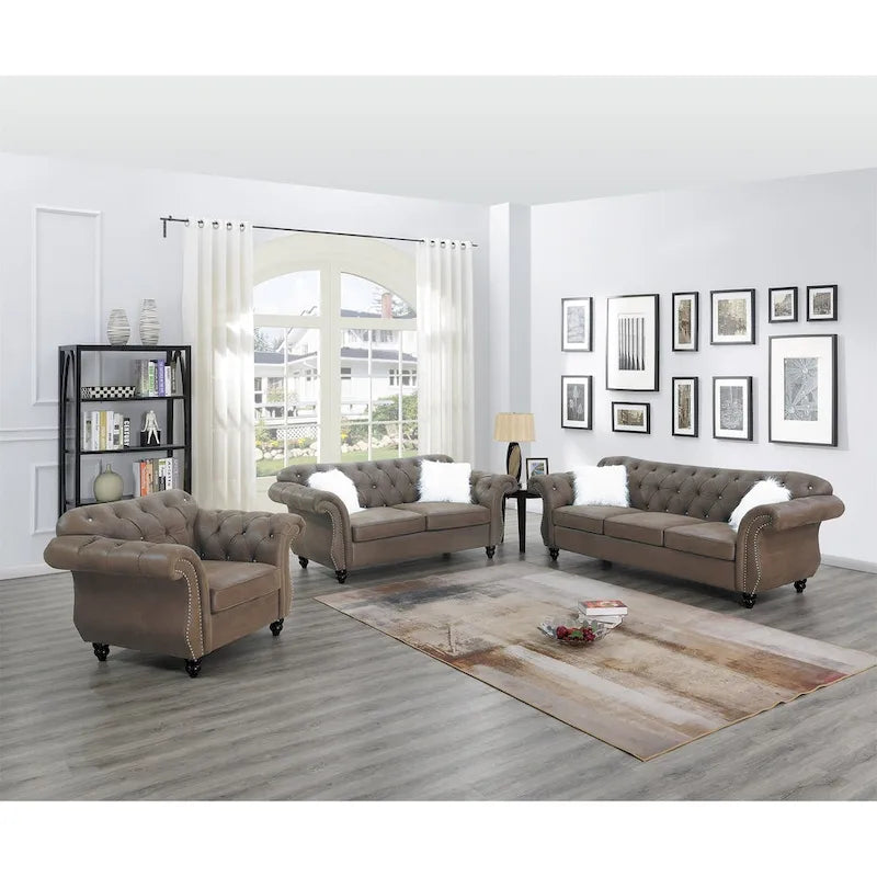 Living Room Sofa with Button Tufted Back