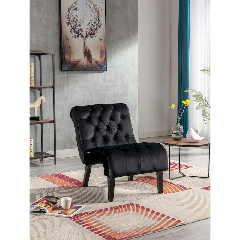 Sedia a Sdraio Rivestita in Velluto per Soggiorno con Gambe in Legno