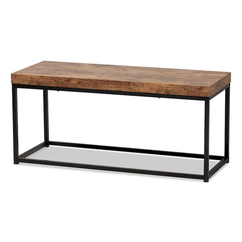 Walnut Brown Industrial Bench with Metal Frame