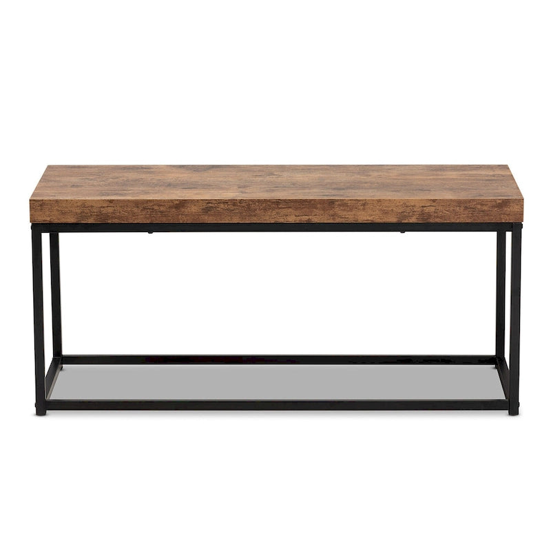 Walnut Brown Industrial Bench with Metal Frame