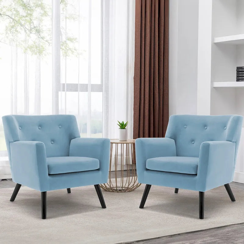 Velvet Upholstered Armchair Tufted Accent Chair, Set of 2 - 30.71H x 28.35 W x 27.56D
