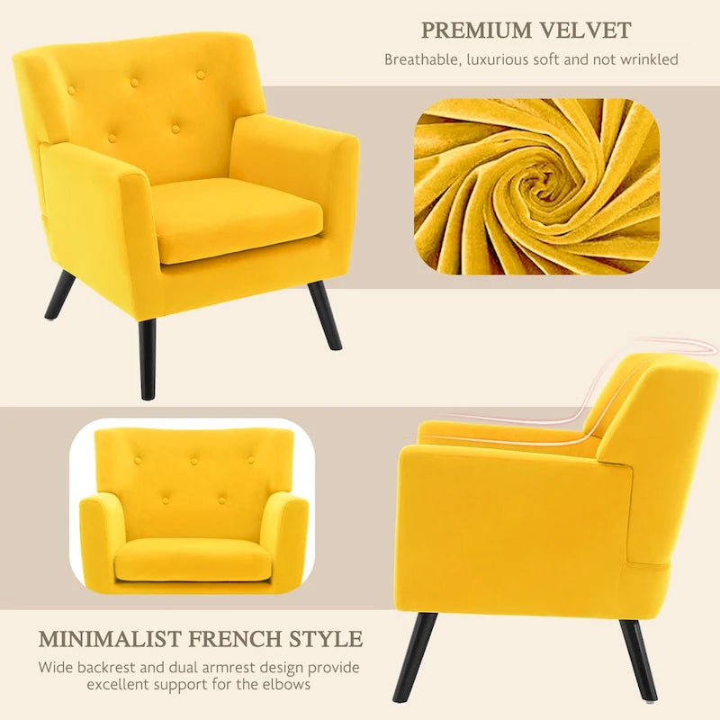 Velvet Upholstered Armchair Tufted Accent Chair, Set of 2 - 30.71H x 28.35 W x 27.56D