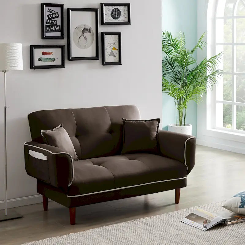 Multifunctional Sofa Bed Sleeper with 2 Pillows Beige Fabric
