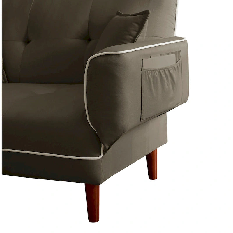 Multifunctional Sofa Bed Sleeper with 2 Pillows Beige Fabric
