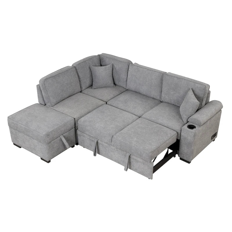 Divano letto estraibile 2 in 1 Nestfair a L con pouf contenitore