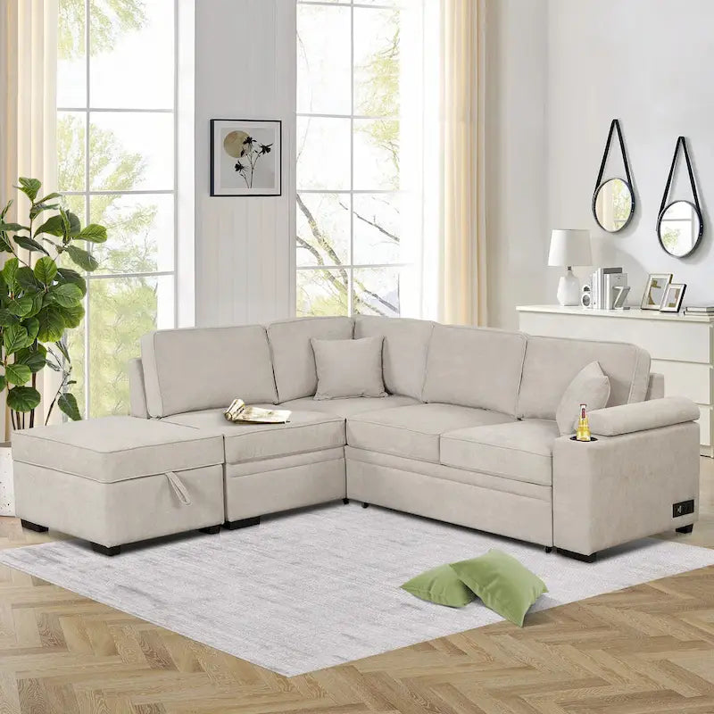 Divano letto estraibile 2 in 1 Nestfair a L con pouf contenitore