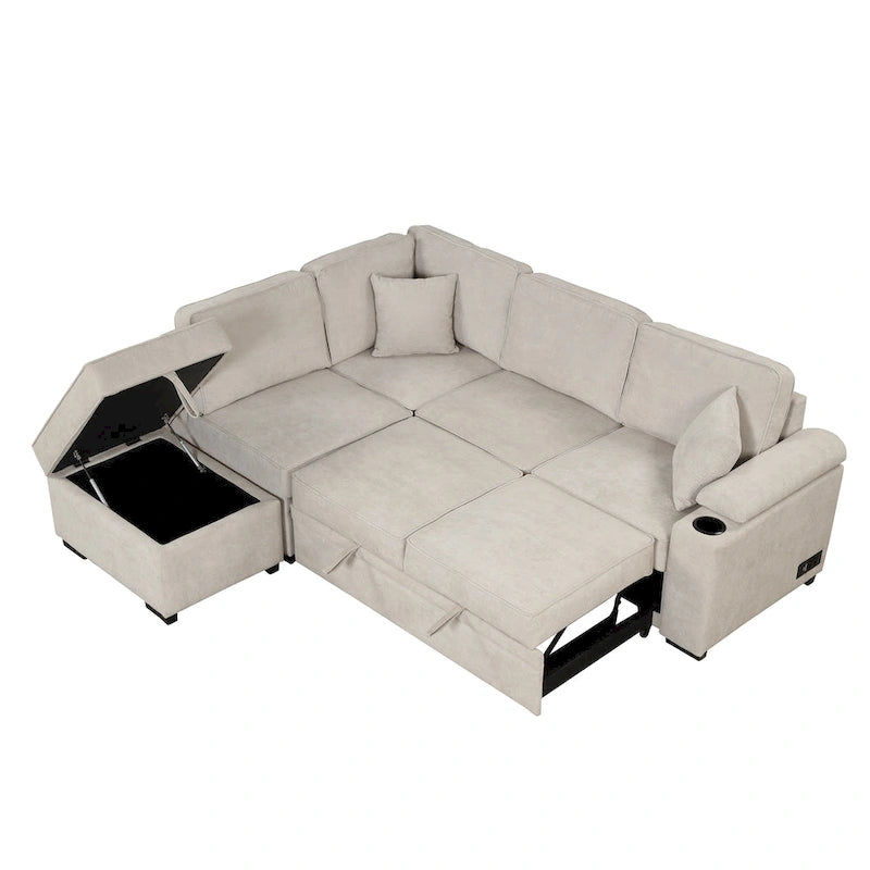Divano letto estraibile 2 in 1 Nestfair a L con pouf contenitore