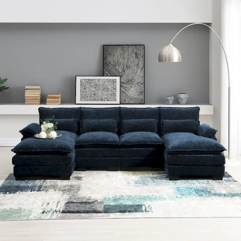 Divano sezionale moderno a U con cuscini lombariDivano letto con chaise longue