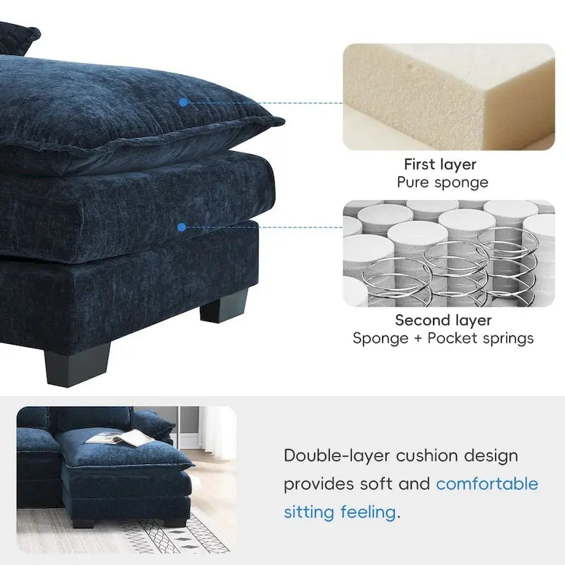 Divano sezionale moderno a U con cuscini lombariDivano letto con chaise longue