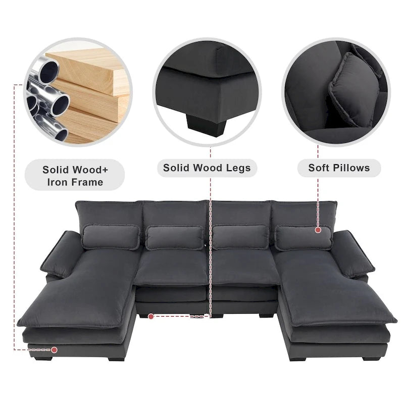 Divano sezionale moderno a U con cuscini lombariDivano letto con chaise longue