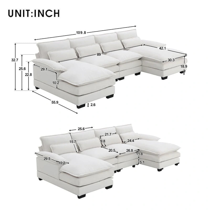 Divano sezionale moderno a U con cuscini lombariDivano letto con chaise longue