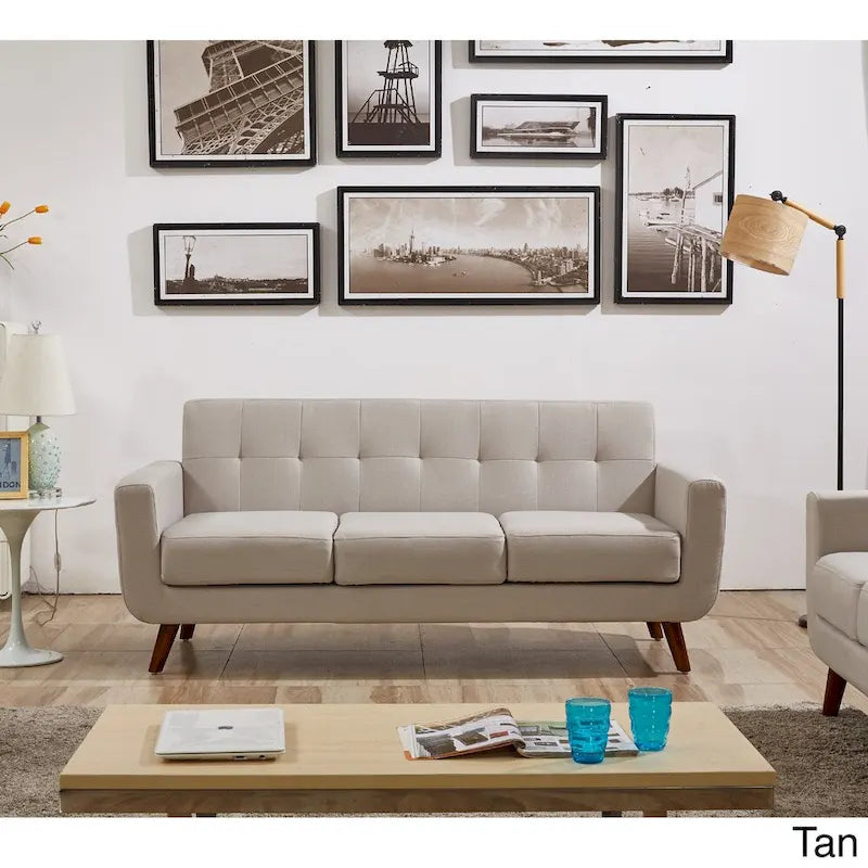 U.S. Pride Furniture Grace Rainbeau Linen Upholstered Tufted Mid-century Sofa