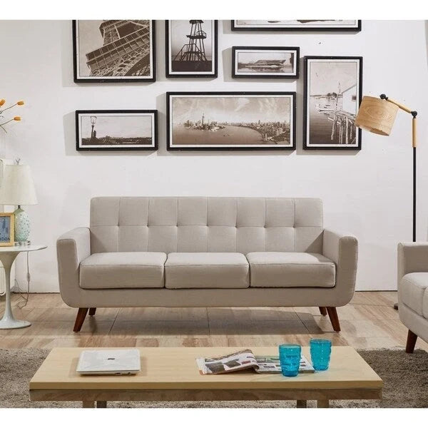U.S. Pride Furniture Grace Rainbeau Linen Upholstered Tufted Mid-century Sofa
