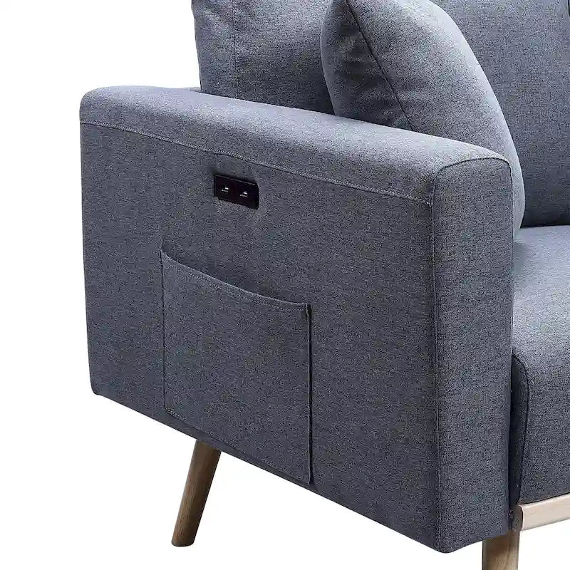Linen Upholstered Loveseat with 2 Pillows