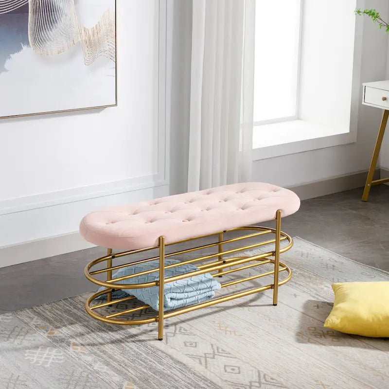 SEYNAR 40 Velvet Upholstered Living Room Bench with Double shoe rack