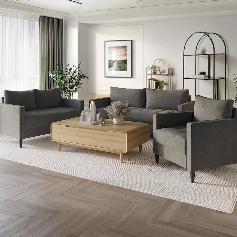 CraftPorch Contemporary Minimalist Linen Upholstered 3-Piece Living Room Set