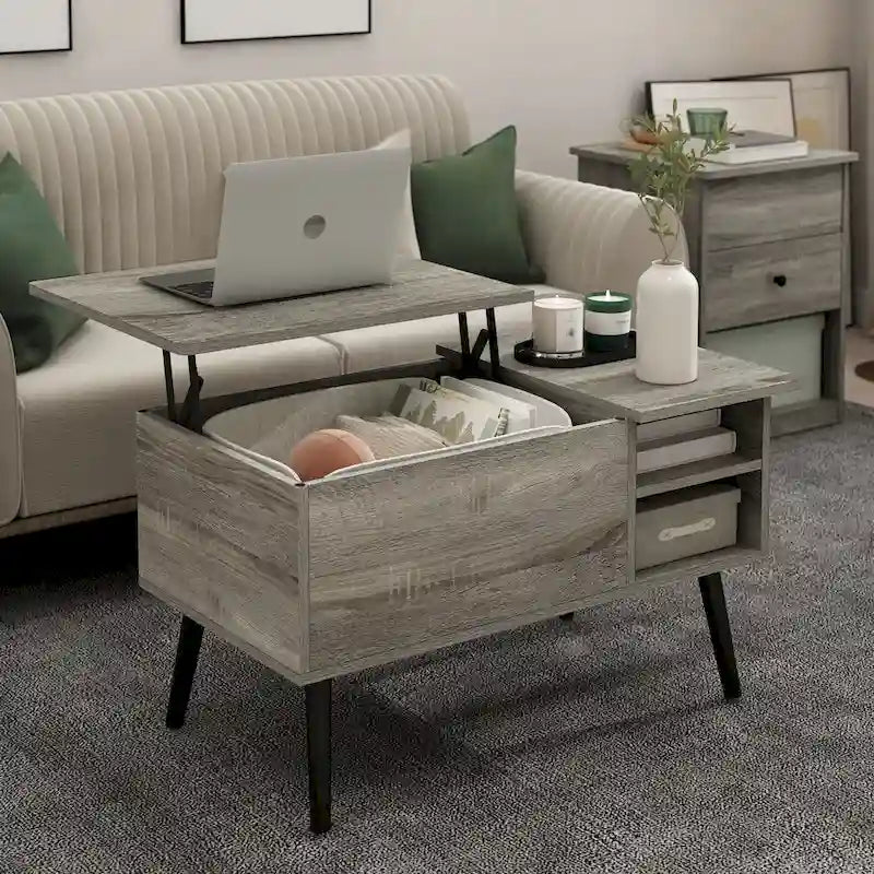 Furinno Jensen Lift Top Coffee Table With Wooden Leg