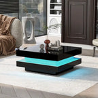 High Gloss Minimalist Design 2-Tier Square Coffee Table with Plug-in 16-color LED Lights Center Table for Living Room