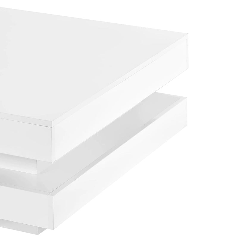 High Gloss Minimalist Design 2-Tier Square Coffee Table with Plug-in 16-color LED Lights Center Table for Living Room