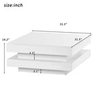 High Gloss Minimalist Design 2-Tier Square Coffee Table with Plug-in 16-color LED Lights Center Table for Living Room