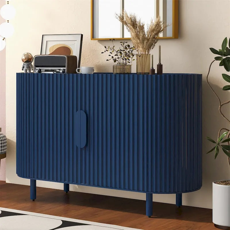 White Curved Sideboard with Adjustable Shelves
