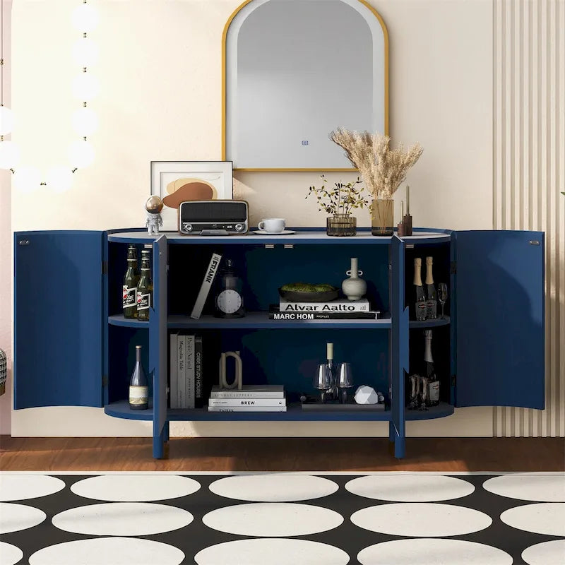 White Curved Sideboard with Adjustable Shelves