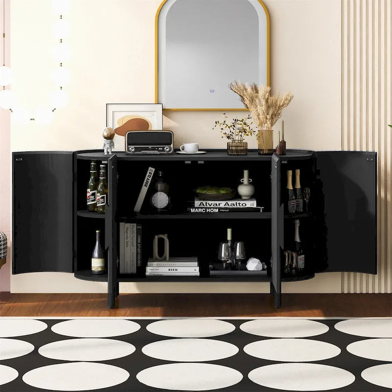 White Curved Sideboard with Adjustable Shelves