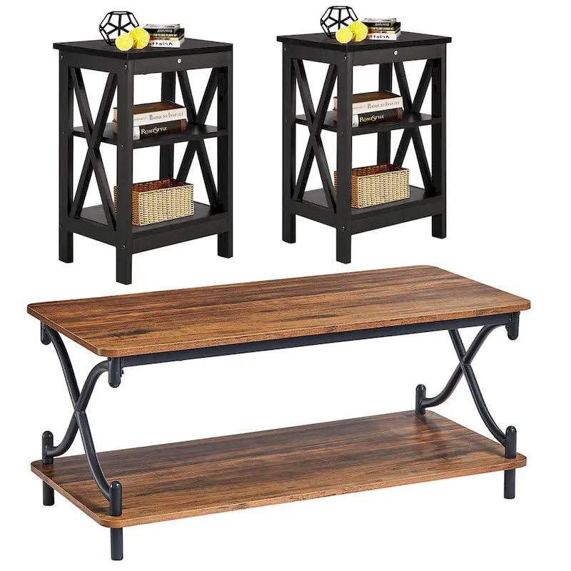Javlergo Modern 3 Piece Coffee Table Set for Living Room Include Wood Coffee Table and End Table Set of 2