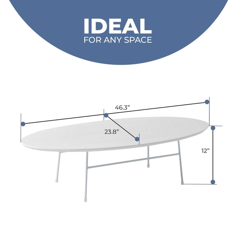 Rossmore Modern Oval Accent Coffee Table with White Powder Coated Steel Frame for Home Office Living Room Bedroom