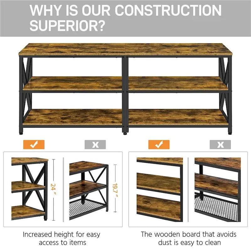 Yaheetech Vintage Wood 3-Tier Console Table TV Stand for TV up to 70