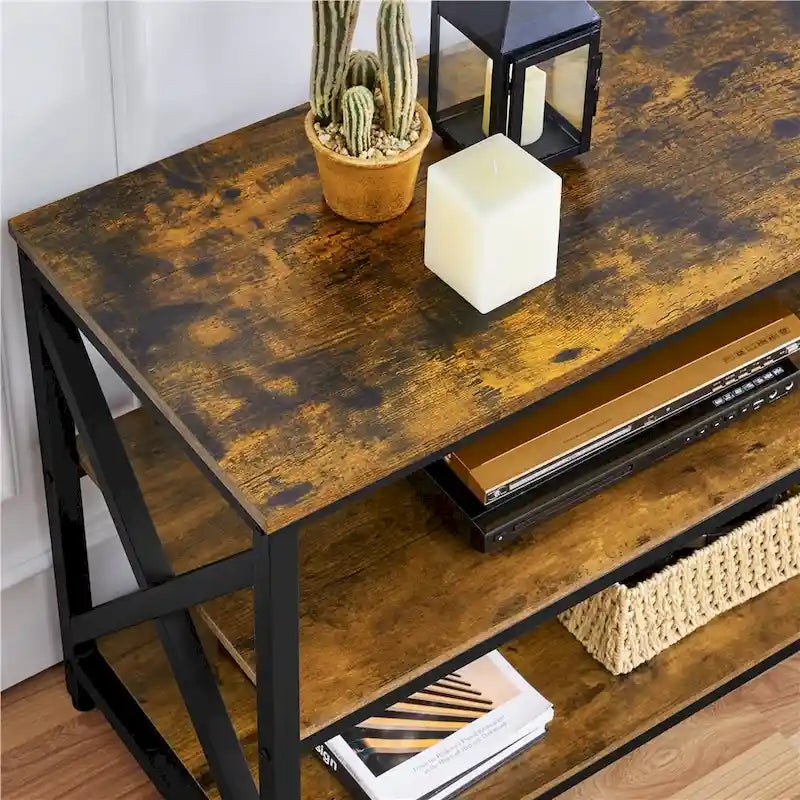 Yaheetech Vintage Wood 3-Tier Console Table TV Stand for TV up to 70