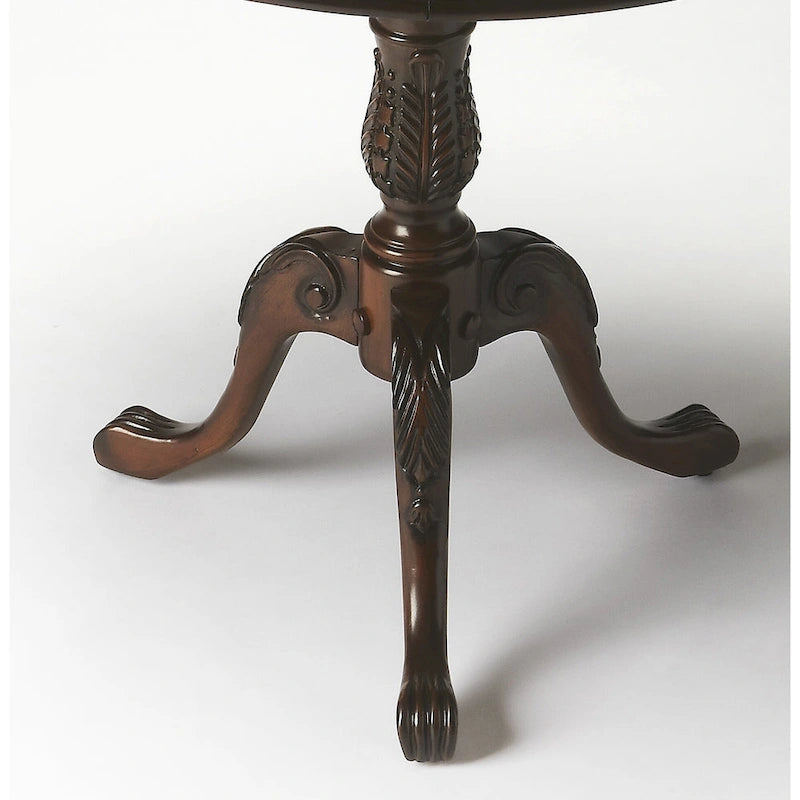 Butler Traditional Round Wooden Pedestal Table in Plantation Cherry Finish - Dark Brown