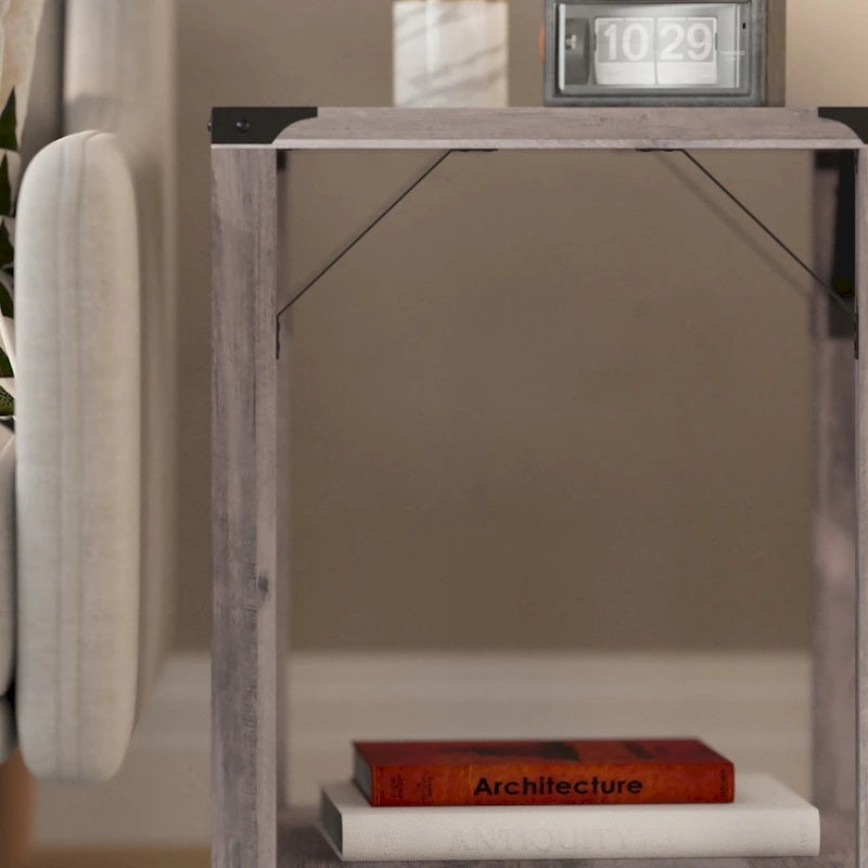 2-Tier Side Table with Metal Side Braces and Corner Caps