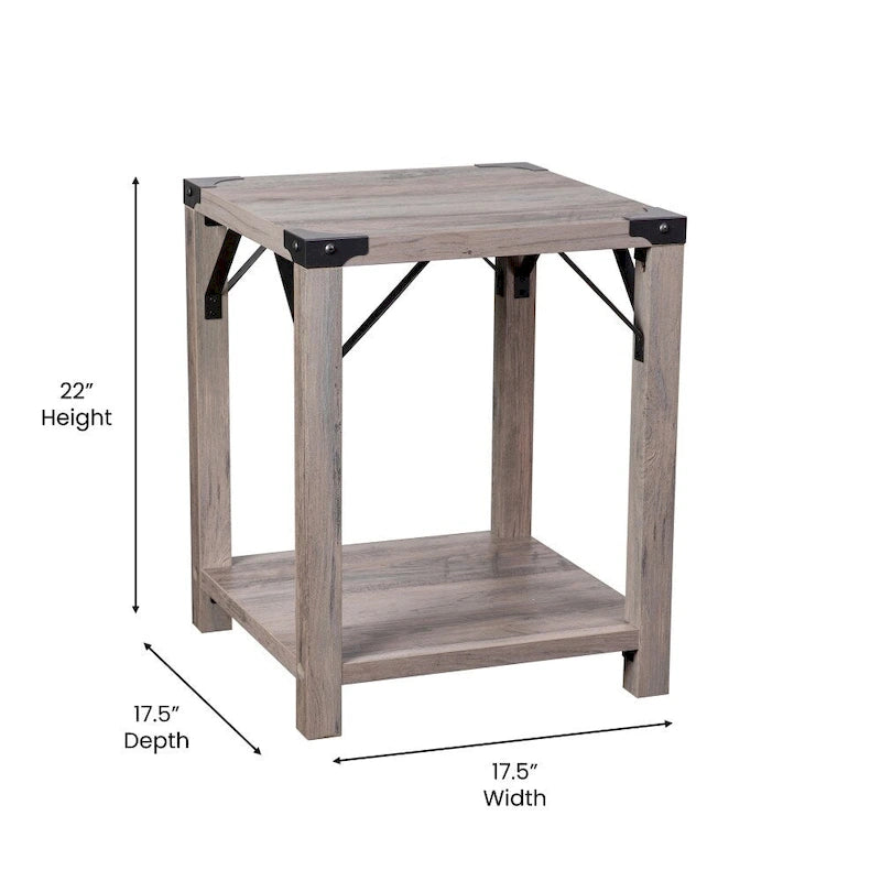 2-Tier Side Table with Metal Side Braces and Corner Caps