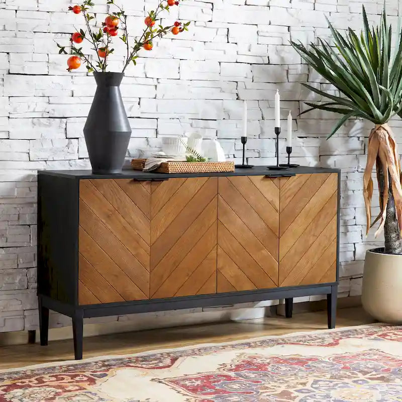 Senin Modern Herringbone TV Stand with Adjustable Shelves by HULALA HOME - 55 inches