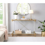 Grondin Modern Contemporary 2-Tier Console Table with Tempered Glass Top, Bottom Shelf, Steel and Acrylic Frame