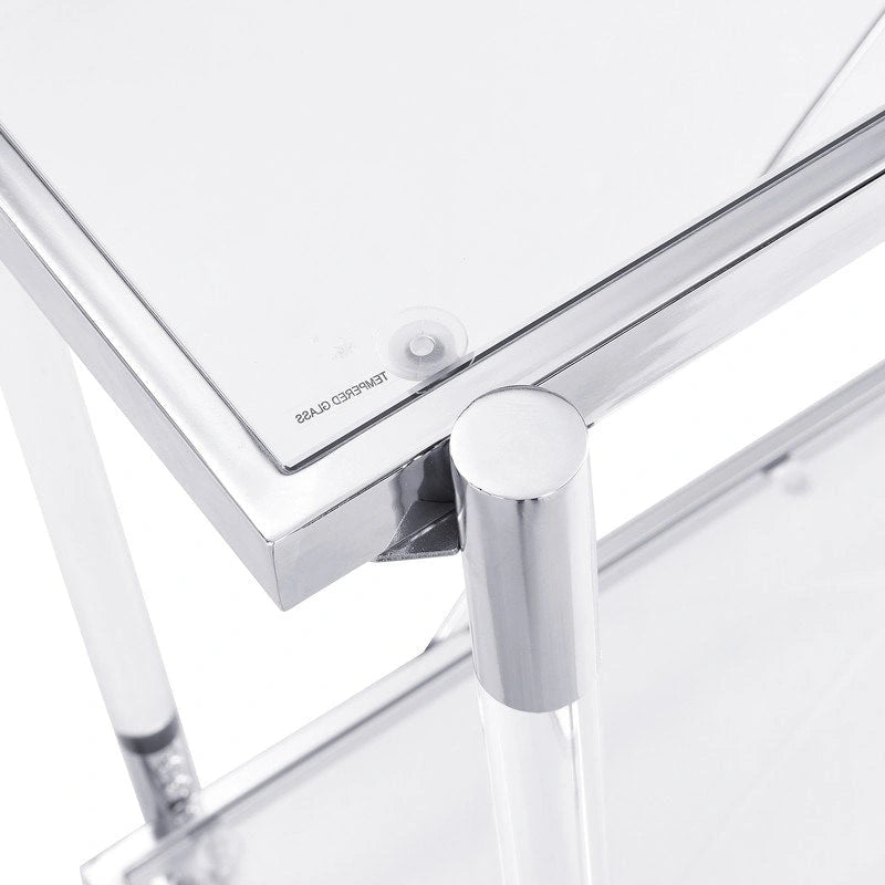 Grondin Modern Contemporary 2-Tier Console Table with Tempered Glass Top, Bottom Shelf, Steel and Acrylic Frame