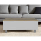 32 White And Light Oak Manufactured Wood Rectangular Lift Top Coffee Table With Drawer And Shelf - 21.4 H x 31.5 W x 21.4 D
