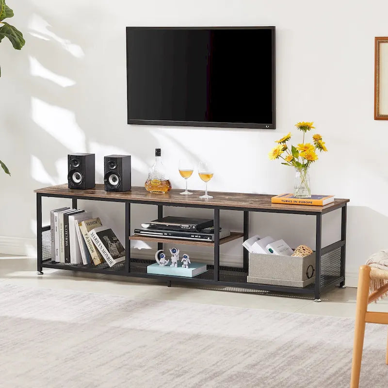 Javlergo TV Stand Industrial Entertainment Center Media Console Table with Storage and Mesh Shelf for Living Room/Bedroom, Brown