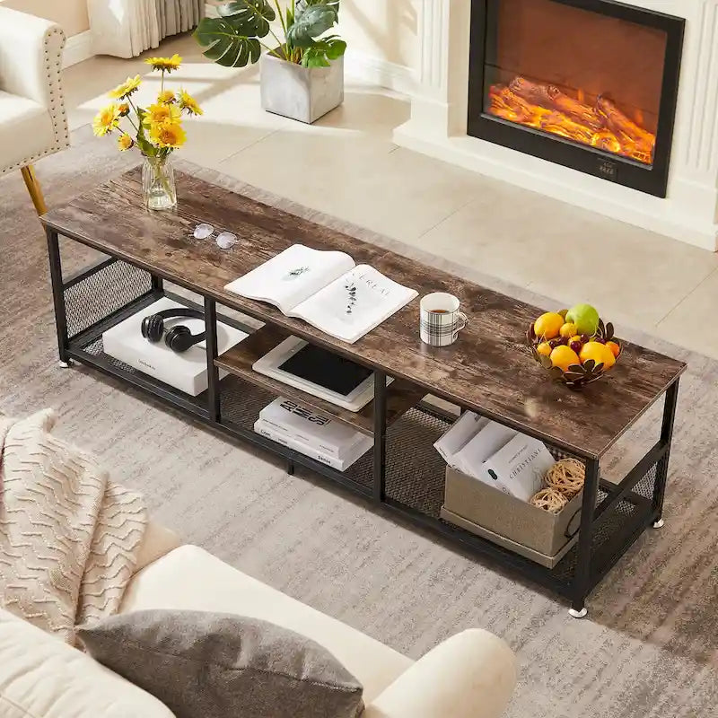 Javlergo TV Stand Industrial Entertainment Center Media Console Table with Storage and Mesh Shelf for Living Room/Bedroom, Brown