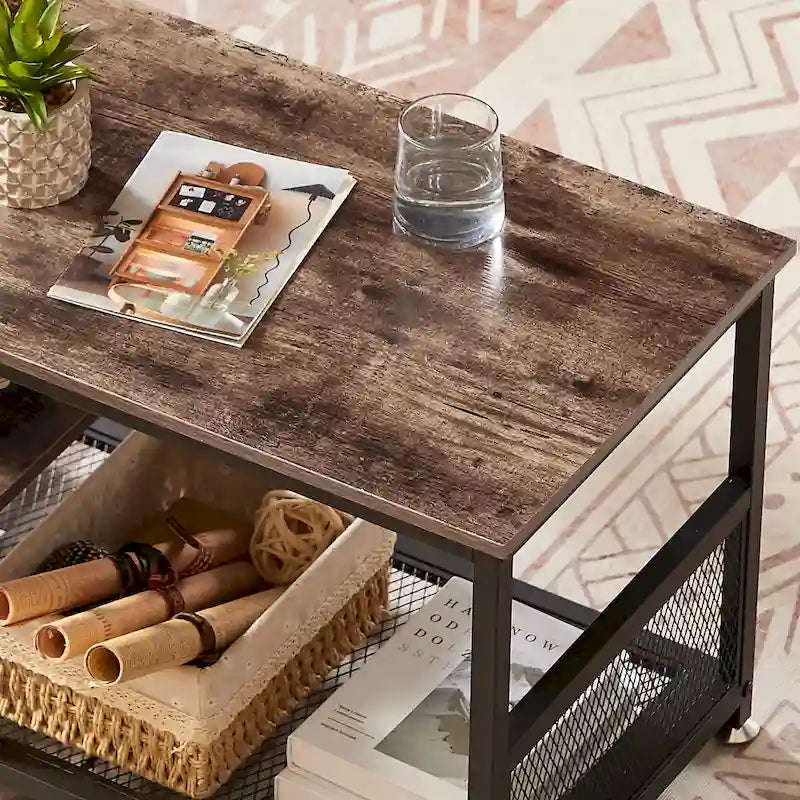 Javlergo TV Stand Industrial Entertainment Center Media Console Table with Storage and Mesh Shelf for Living Room/Bedroom, Brown